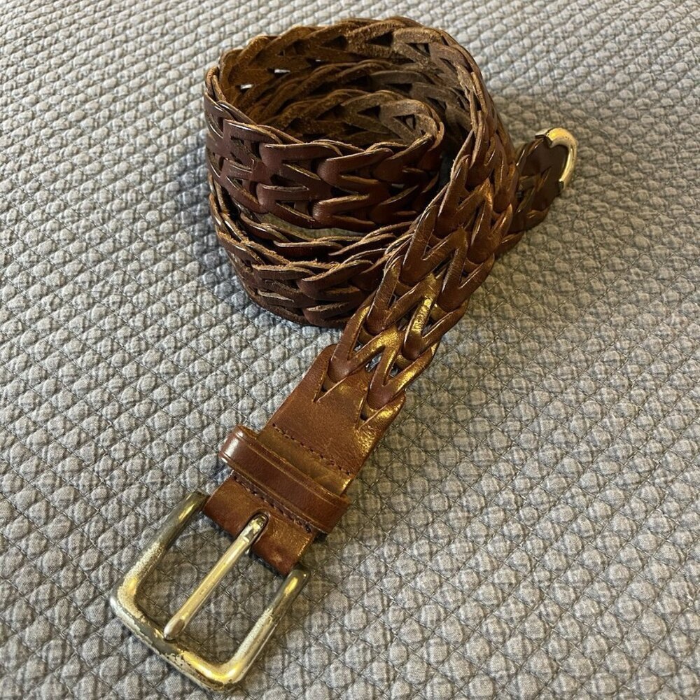 Fossil Mens Brown Leather Braided Belt Buckle - Size 36 - EUC